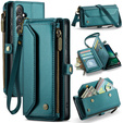 Case CASEME for Samsung Galaxy S25 FE, RFID Leather Wallet, with shoulder strap, green