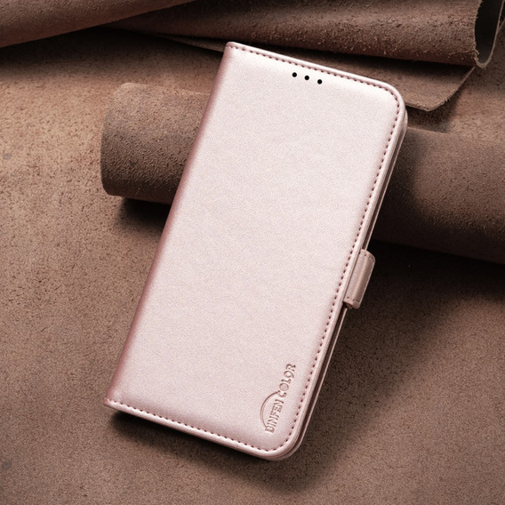 Flip case for Samsung Galaxy A15, BINFEN Wallet, rose gold + 9H glass