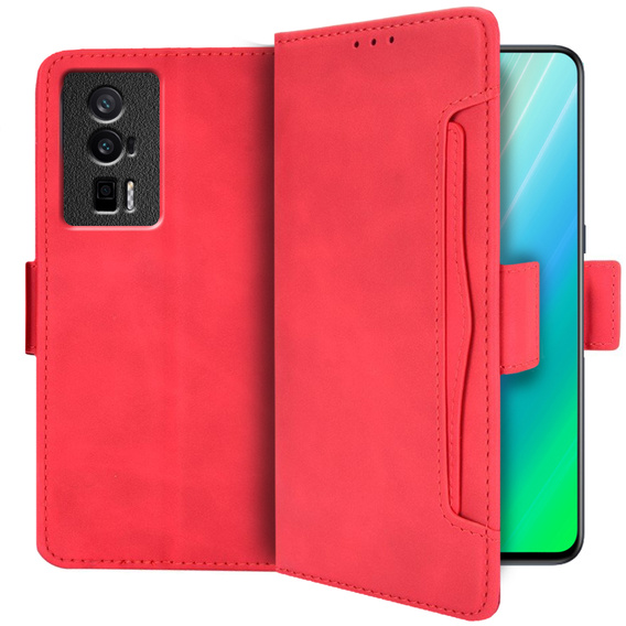 Flip case for Poco F5 Pro 5G, Card Slot, red