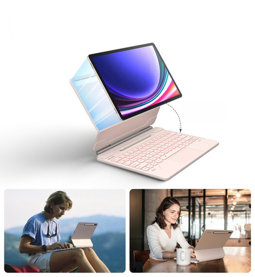 Keyboard case for Samsung Galaxy Tab S7+ / S7 FE / S9+ / S8+ / S9 FE+ / S10+, Dexnor Magnetic Keyboard Touchpad, pink