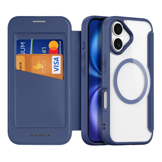 Dux Ducis case for iPhone 17, Skin X Pro, with flap, for MagSafe, navy blue