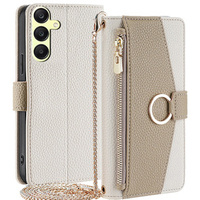 Flip case for Samsung Galaxy A25 5G, Wallet Zipper Pocket, with mirror, white