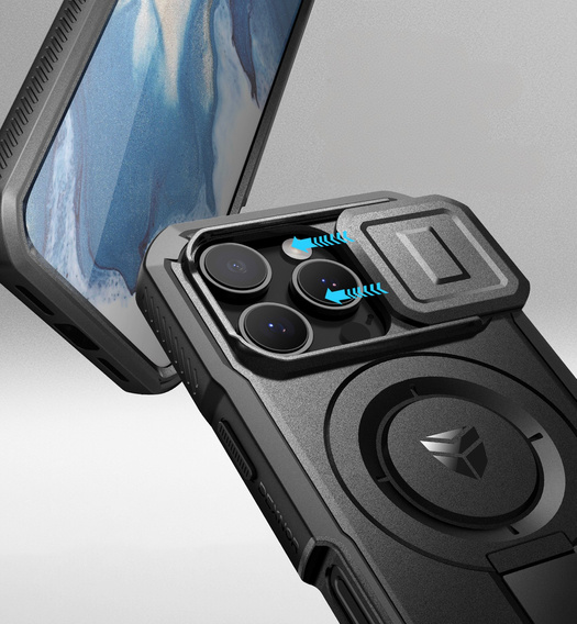 Armored case for iPhone 16 Pro Max, Dexnor CamProtect MagSafe, black (Two frames)