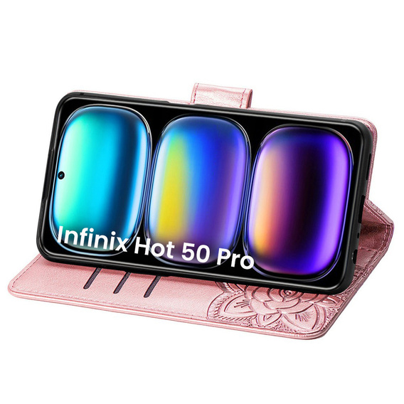 Flip case for Infinix Hot 50 Pro 4G, Butterfly, pink rose gold