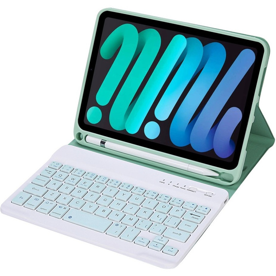 Case with bluetooth keyboard for iPad mini 8.3" 2021 (6 gen.) / iPad mini 8.3" 2024 (7 gen.), green
