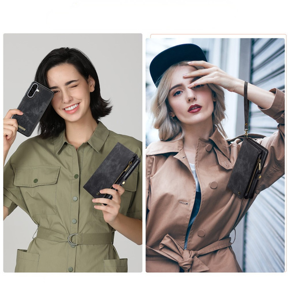 CASEME case for Samsung Galaxy A56 5G, Retro Leather Wallet, with strap, black