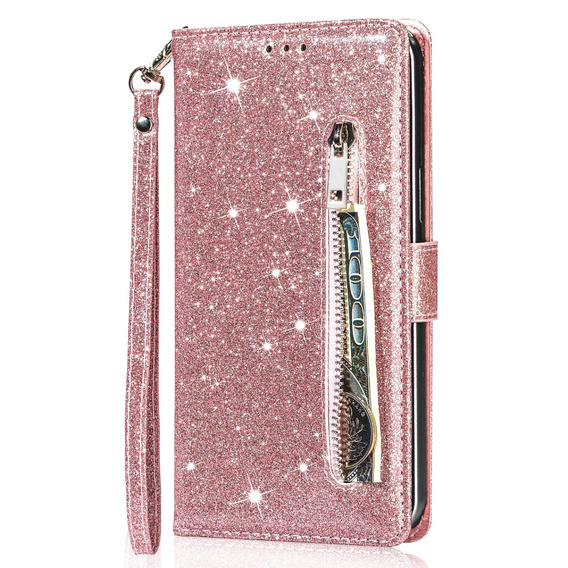 Flip case for Samsung Galaxy A56 5G, Wallet Zipper Pocket Glittery, pink rose gold