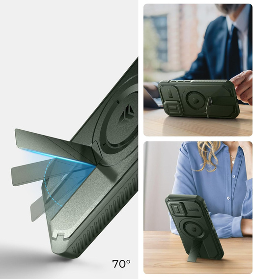 Armored case for iPhone 16, Dexnor CamProtect MagSafe, green