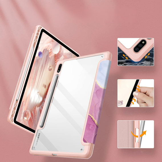 Case for Samsung Galaxy Tab S10 Lite / S10 FE / S9 FE, Smartcase Hybrid, with stylus space, Marble pink