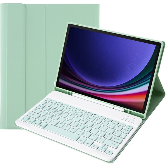 Case + keyboard Samsung Galaxy Tab S9, Leather Pen Slot, light green