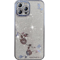 Case for iPhone 13 Pro Max, Glitter Flower, blue