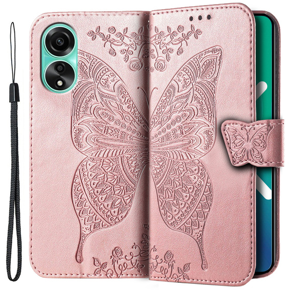 Flip case for Oppo A58 4G, Butterfly, pink rose gold
