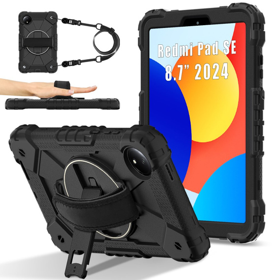 Children's case for Xiaomi Redmi Pad SE 8.7", armored with strap, black