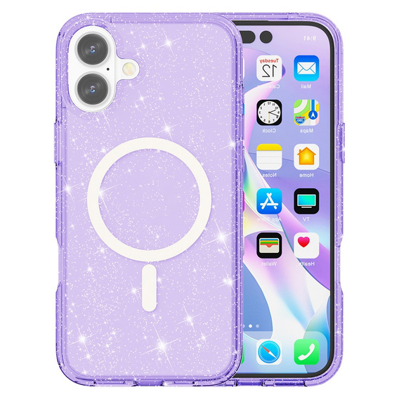 Case for iPhone 17, for MagSafe, glitter, translucent purple