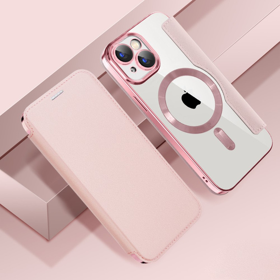Flip case for iPhone 15, RFID Wallet MagSafe CamShield, pink