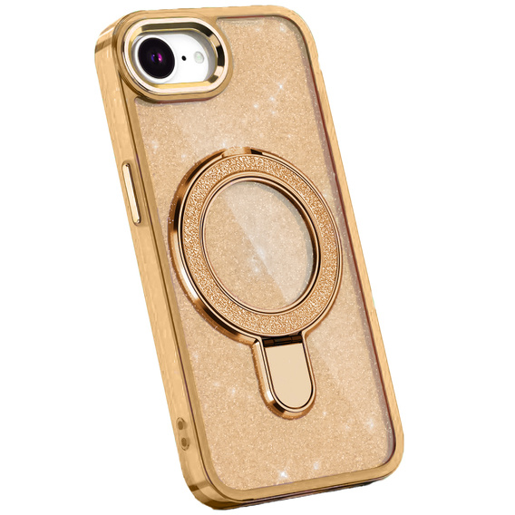 Case for iPhone 16e, Glittery Magnetic Kickstand, pink rose gold