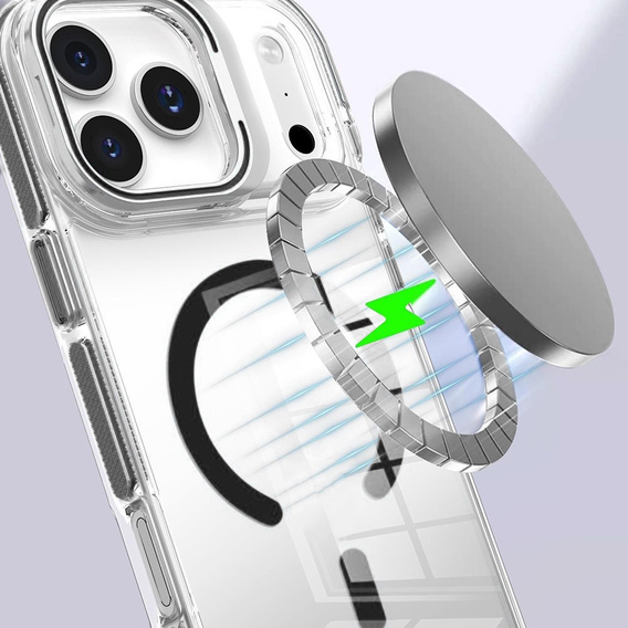 Case for iPhone 17 Pro Max, for MagSafe, with stand, transparent with black inserts