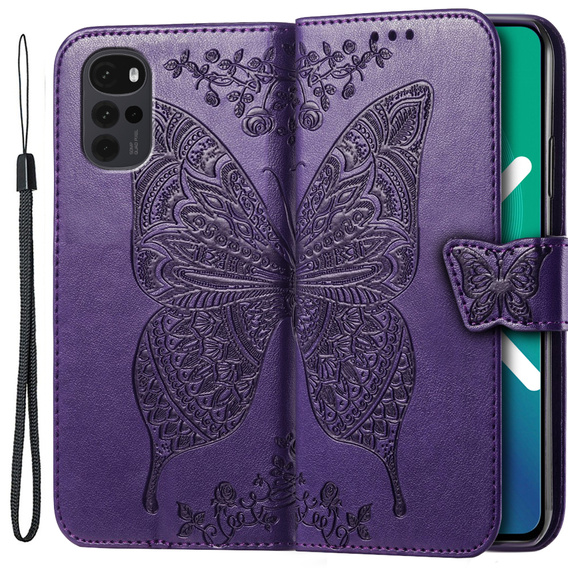 Flip case for Motorola Moto G22, Butterfly, purple