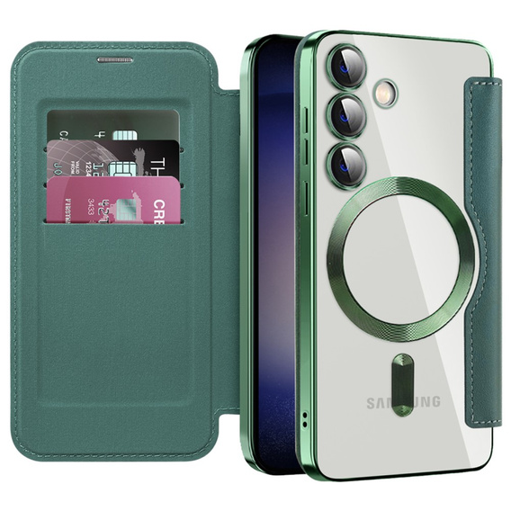 Flip case for Samsung Galaxy S24, RFID Wallet MagSafe CamShield, green
