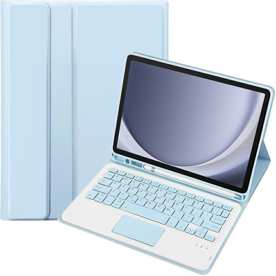 Case + keyboard Samsung Galaxy Tab A9+, Leather Pen Slot TouchPad, light blue