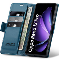 Case for Oppo Reno 13 Pro, ERBORD Glossy Litchi, wallet with flap, blue