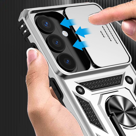 Armoured case with stand and lens cover for Samsung Galaxy S26, silver