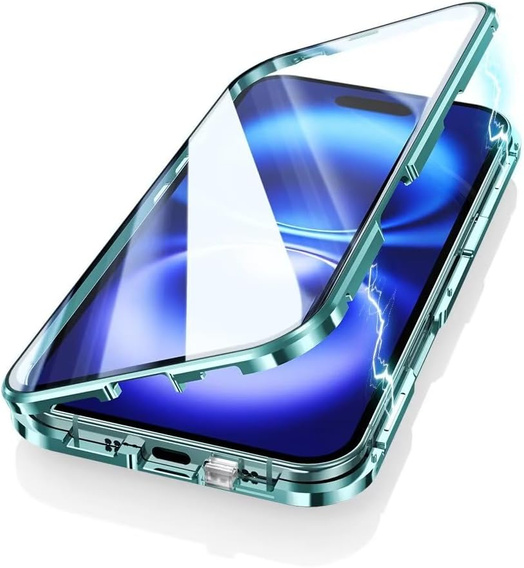 Magnetic Dual Glass MagSafe case for iPhone 16, green
