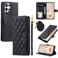 Flip case for Samsung Galaxy S25 Ultra, Rhombus Crossbody Leather, black