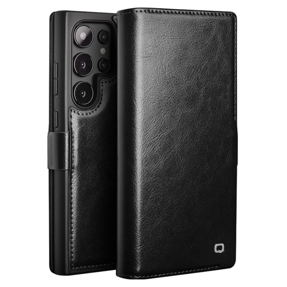 Flip case for Samsung Galaxy S25 Ultra, QIALINO Leather Wallet, black