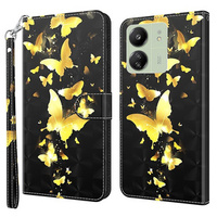 Flip case for Xiaomi Redmi 13C / Poco C65, Wallet, Butterflies gold