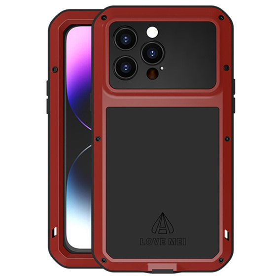 Love Mei Case for iPhone 14 Pro Max, armored with glass, red