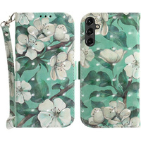 Flip case for Samsung Galaxy A14 4G/5G, Wallet, Flowers, white