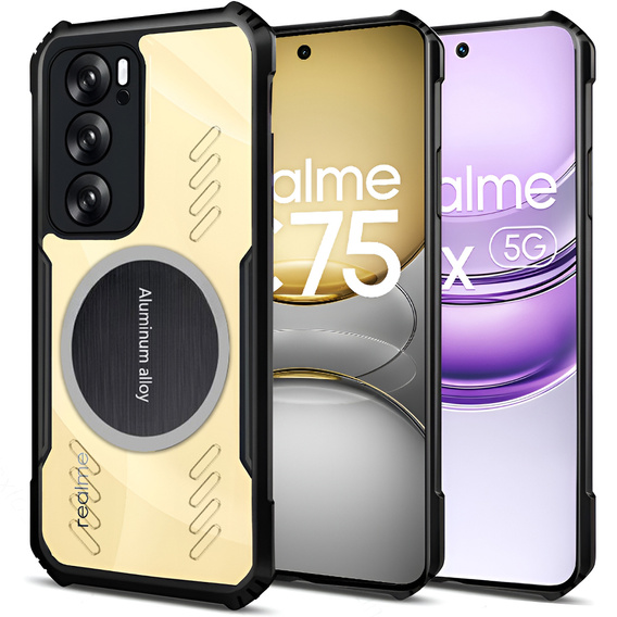 Case for Realme 14X / Realme C75, with magnetic sheet, transparent / black