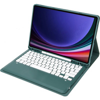 Case + keyboard Samsung Galaxy Tab S9+, Leather Pen Slot, dark green