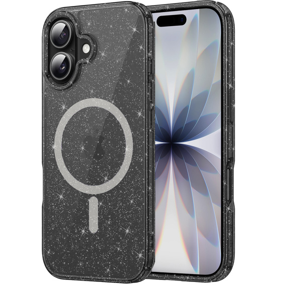 Case for iPhone 17, for MagSafe, glitter, translucent black