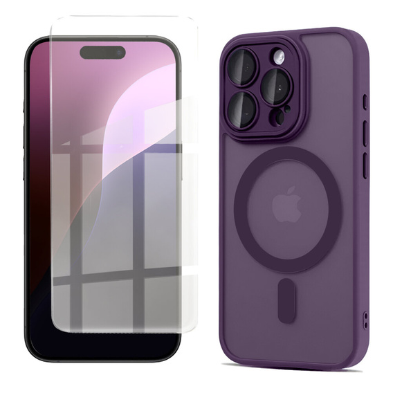 Case for iPhone 16 Pro, for MagSafe, ERBORD Matt Case, dark purple + Screen Glass
