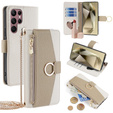Flip case for Samsung Galaxy S24 Ultra, Wallet Zipper Pocket, with mirror, white