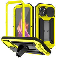 Case for iPhone 15, R-JUST CamShield Slide, armoured, yellow / black