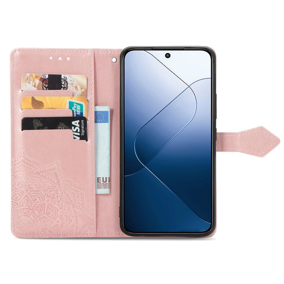 Flip case for Xiaomi 14T Pro, Mandala, pink rose gold