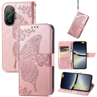 Flip case for Xiaomi Poco F7, Butterfly, pink rose gold