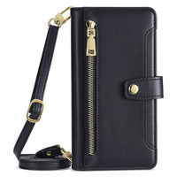 Flip case for iPhone 15, Wallet Zipper Pocket, black