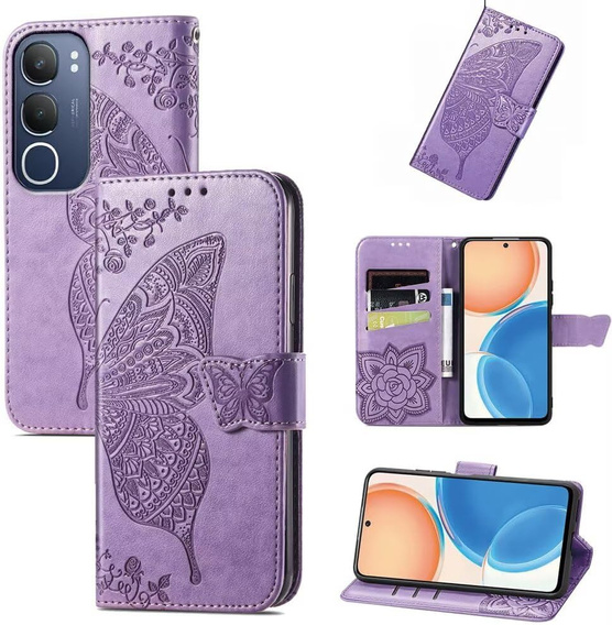 Flip case for Vivo Y19s, Butterfly, purple