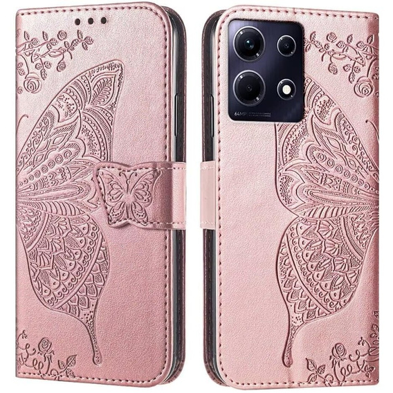 Flip case for Infinix Note 40 Pro, Butterfly, pink rose gold