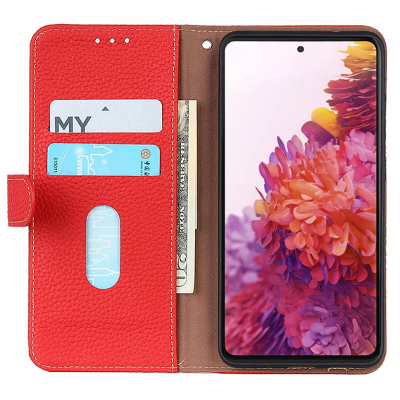 KHAZNEH RFID case for OnePlus 12R, Litchi Texture, red