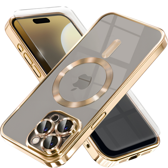 Case for iPhone 11 Pro Max, Electro MagSafe, gold + Screen Glass