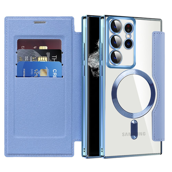 Flip case for Samsung Galaxy S22 Ultra 5G, RFID Wallet MagSafe CamShield, blue