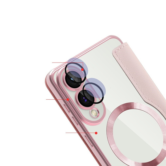 Flip case for Samsung Galaxy S25 Edge, RFID Wallet MagSafe CamShield, pink