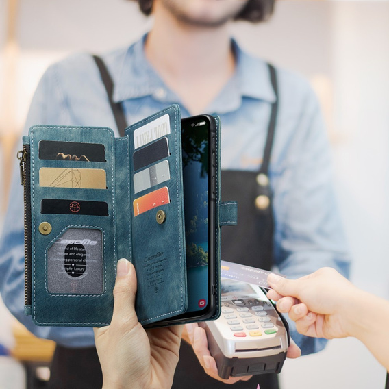 CASEME case for Samsung Galaxy A56 5G, Leather Wallet Cash and Card Slots, with strap, blue