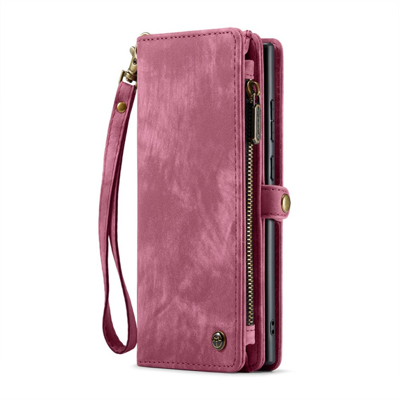 CASEME case for Samsung Galaxy S25 Ultra, Retro Leather Wallet, with strap, red