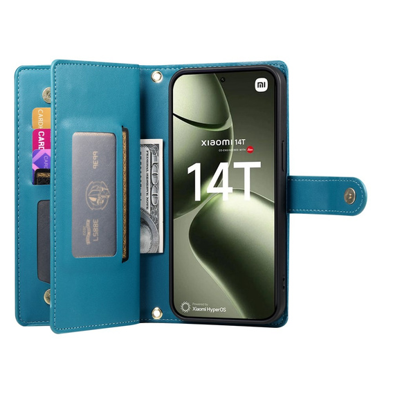 Flip case for Xiaomi 14T, Wallet Zipper Pocket, blue